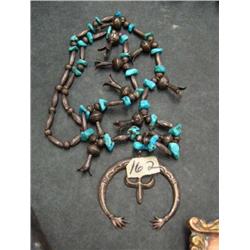 Outrageous turquoise and sterling silver squash blossom necklace (89)