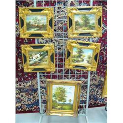 Lot of 5 original oil paintings: 4 country scenes; 1 dog (8888)