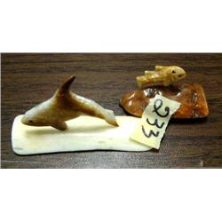 Carved ivory whale and fish (2)