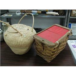 2 baskets: woven picnic basket and another basket (2)