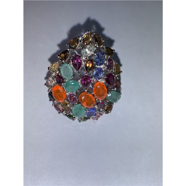 Ladies Multi Stone Opel & Topaz cluster Dress Ring 8.47 Carats on .925 Silver with Appraisal Certifi