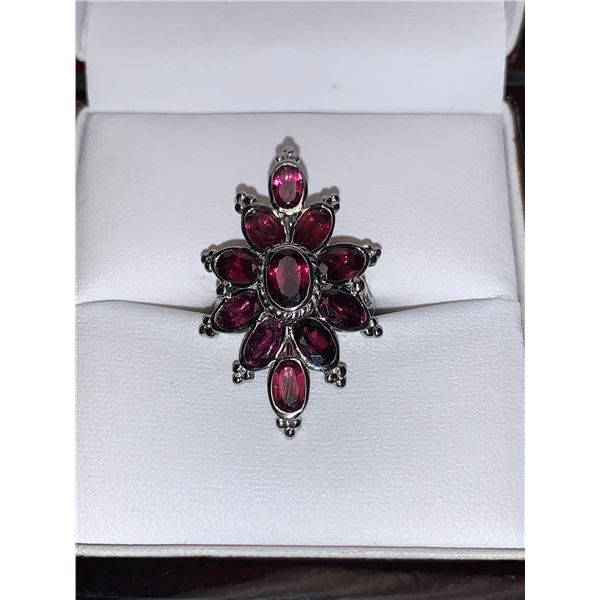 Natural Oval Cut Garnets .925 Silver 5.23 Carat Ring with Appraisal Certificate Value $610.00