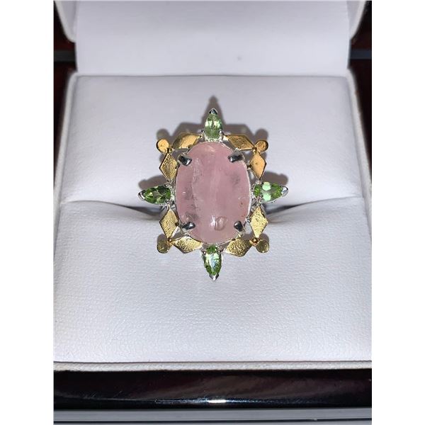 Morganite Oval Cut 12.36 Carat Solitaire .925 Silver Ring with Appraisal Certificate Value $950.00