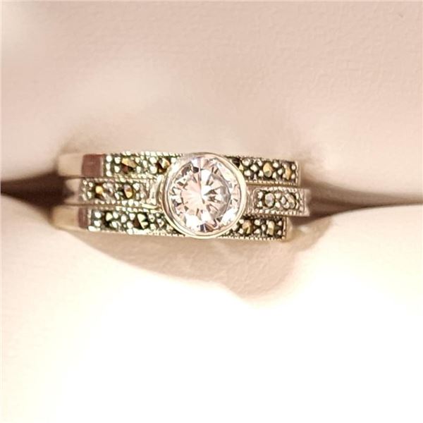 Silver Cubic Zirconia Marcasite Sets (~Size 7)(Ring is resizable for $40) (~length 0 inches), Sugges