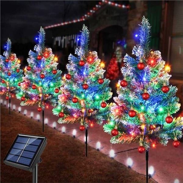Upgraded 4-Packs Solar Christmas Tree Pathway Lights Outdoor Christmas Decorations Waterproof, 8 Mod
