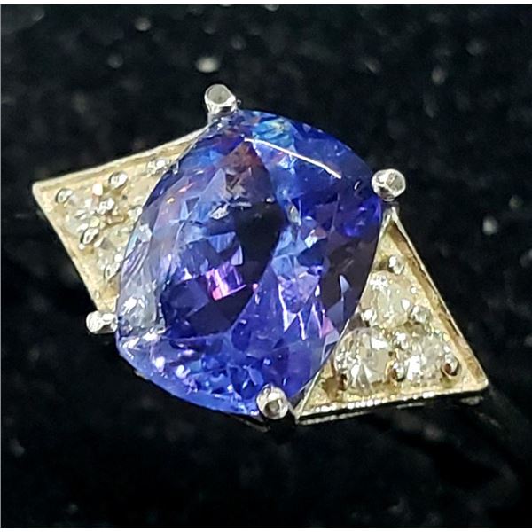 14K White Gold Tanzanite(1.4ct) Diamond(0.1ct) Ring (~Size 6.25)(Ring is resizable for $40) (~weight