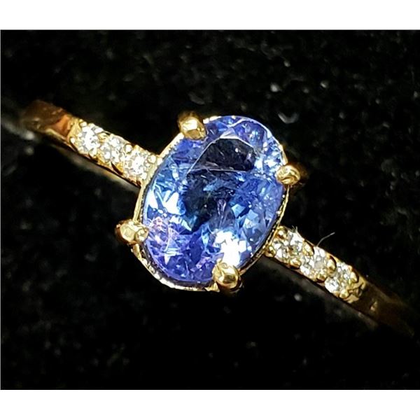 10K Yellow Gold Tanzanite(1ct) Diamond(0.05ct) Ring (~Size 6.5)(Ring is resizable for $40) (~length 
