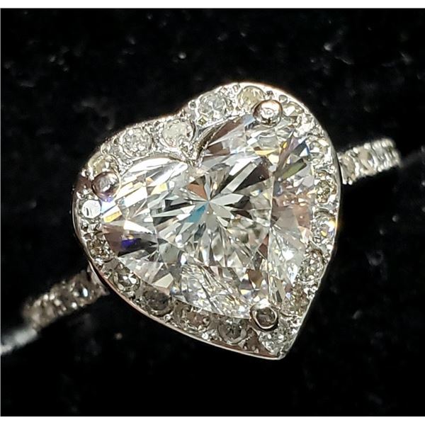 14K White Gold Lab Grown Diamond ( Heart Shape 2.05Ct,Vs,Fg) Diamond(0.25ct) Ring (~Size 5)(Ring is 