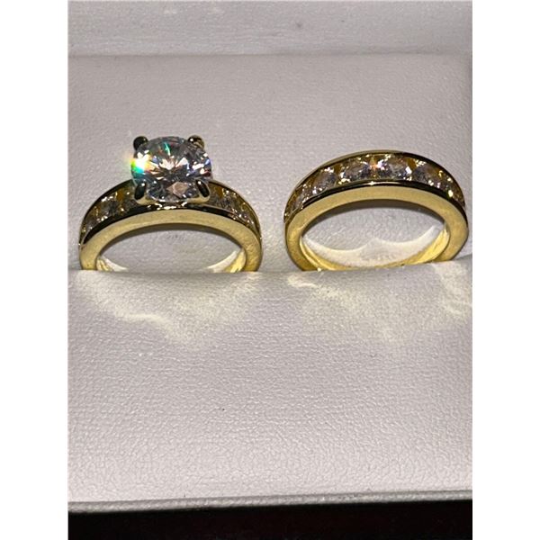 Bezel Set 1.1 Carat Brilliant cut Solitaire Ladies Double Wedding/Engagement Ring Set