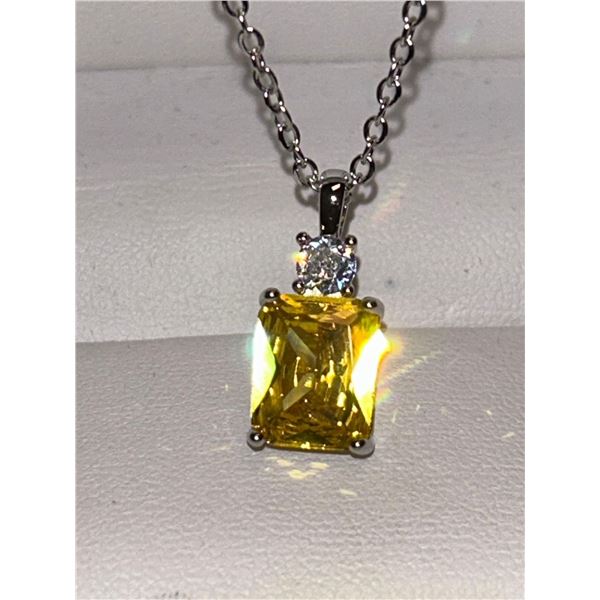 Emerald Cut 2.1 Carat Yellow Topaz Solitaire Pendant & Chain Set