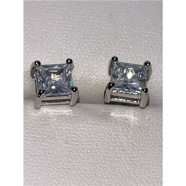 Ladies Princess square cut 2.0 carat TW solitaires Stud Earring Set