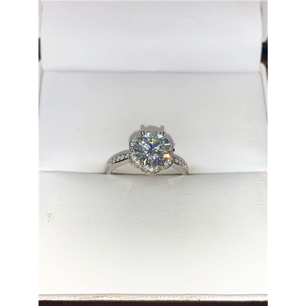 Ladies .925 Silver Halo 2.0 Carat Round Cit Solitaire adjustable band ring with appraisal certificat