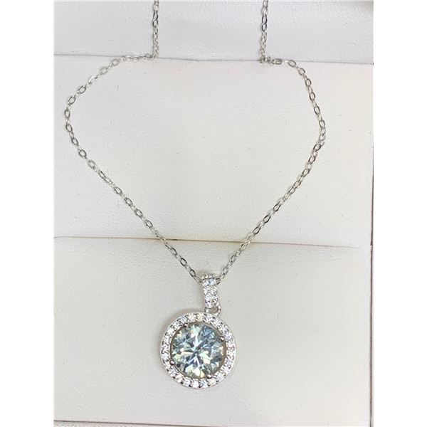 GRA CERTIFIED MOISSANITE VVS WEIGHING AN ESTIMATED 2.00 CARAT WITH 34 ROUND CUT MOISSANITES SET IN A