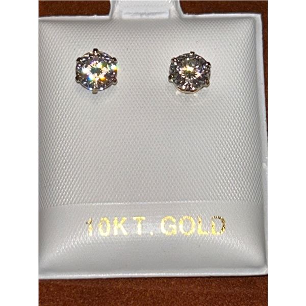 10K Yellow Gold White Moissanite Test Like Diamond Looks Better(2ct) Earrings (~weight 0.9g), with a