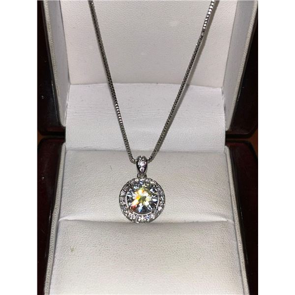 Box Link Chain with Brilliant cut 1.0 Carat Solitaire Pendant