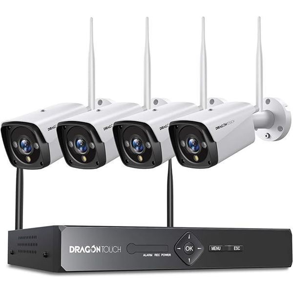 3MP Wireless Security Camera System, Dragon Touch 8CH NVR 4pcs WiFi Security Cameras Outdoor with Co