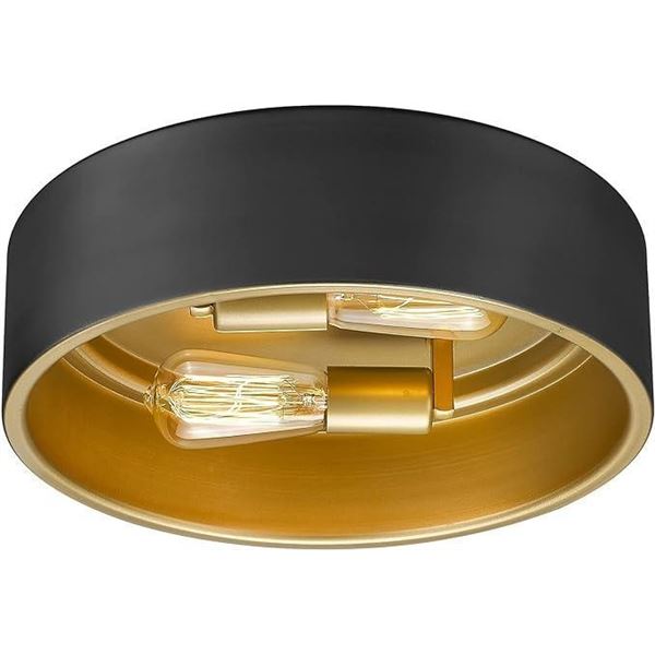 FEMILA 14inch Flush Mount Ceiling Light, 2-Light Close to Ceiling Light Fixture, Black Gold Finish, 