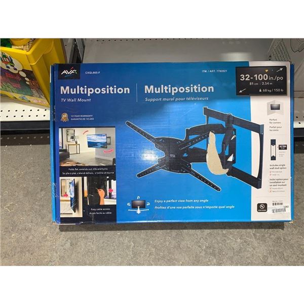 AVF multiposition tv wall mount, fits 32"-100" tvs, 150lb weight limit