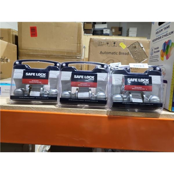 Lot of 3 Weiser Safelock Silver Keyed Entry Door Handles