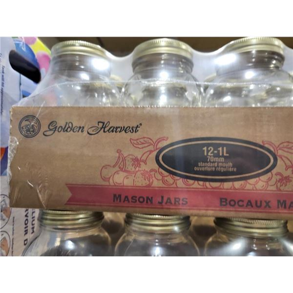 Golden Harvest Mason Jars 12x 1L with Rings & Flats