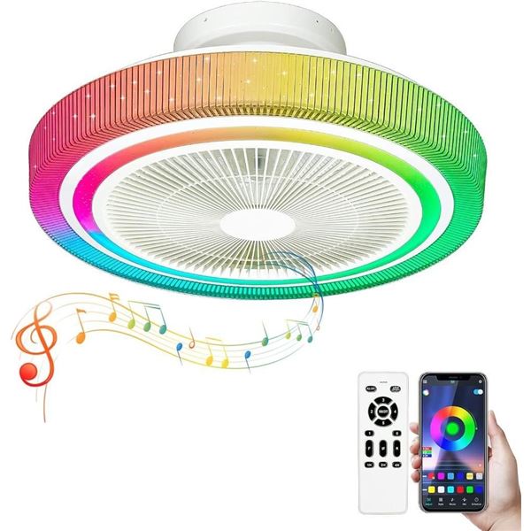 GESUM Ceiling Fan with Lights,20 Inch Low Profile RGB Ceiling Fan with Remote Control, Music Rhythm 