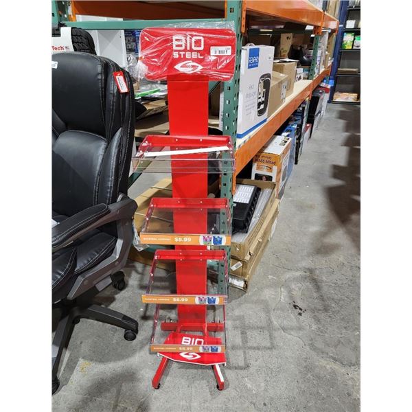 Wheeled Bio Steel 4 Tier Retail Display Shelf - All Signage removes easily for other product use