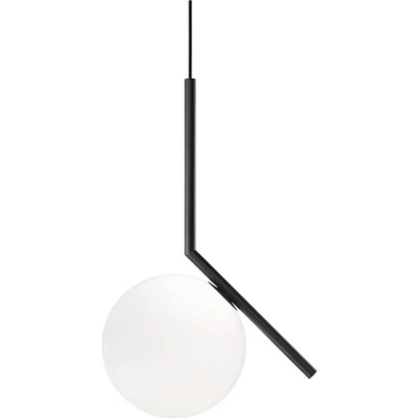 MZSUS Glass Spherical Pendant Light,Black Iron & White Glass Hanging Light Globe Chandelier Hanging 