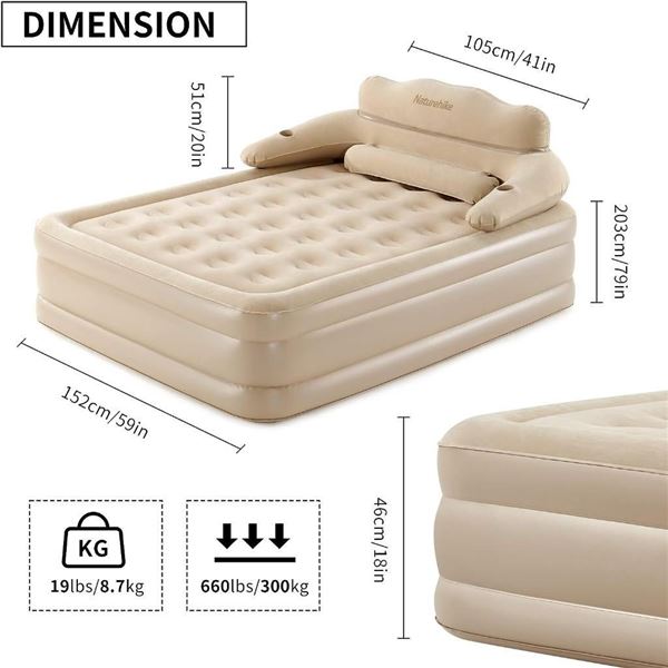 Naturehike Comfortable Queen Size Air Mattress Bed, Oversize Portable
