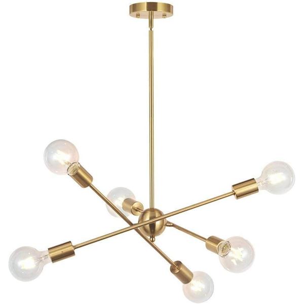 BONLICHT Modern Sputnik Chandelier Lighting 6 Lights Brushed Brass Chandelier Mid Century Pendant Li