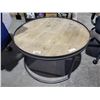 Image 1 : Round Coffee Table 35" Diameter x 20" Height - Wooden Table Top Metal Base