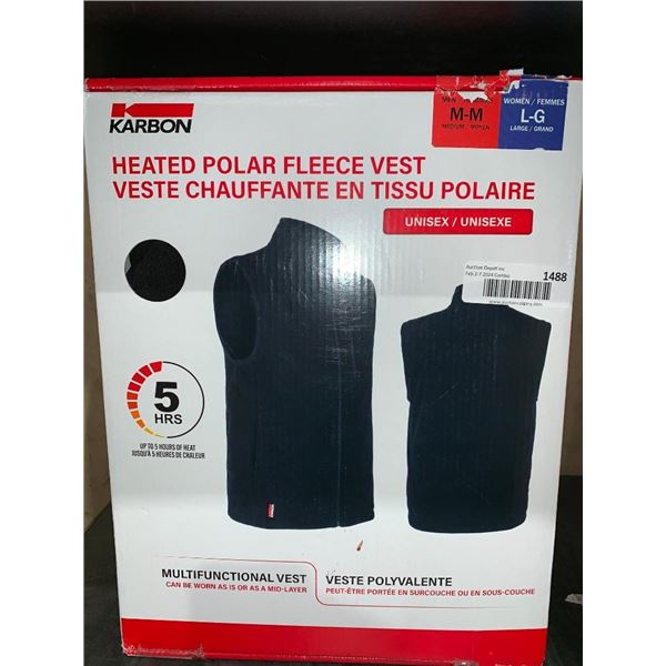 Karbon unisex heated polar fleece vest, mens medium, ladies large
