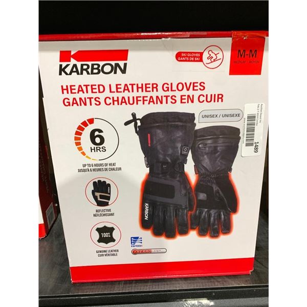 Karbon unisex heated leather gloves size medium