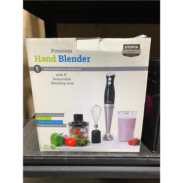 Premium hand blender with 8" removable blending arm