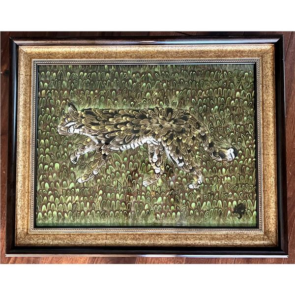 Ocelot 16x24 Art Piece Made of Pheasant Feathers