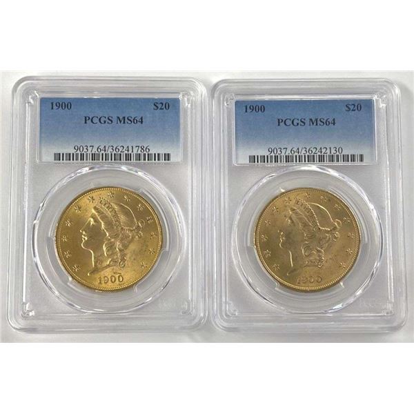 Last Minute! (2) 1900 Gold $20 Liberty Head PCGS MS64