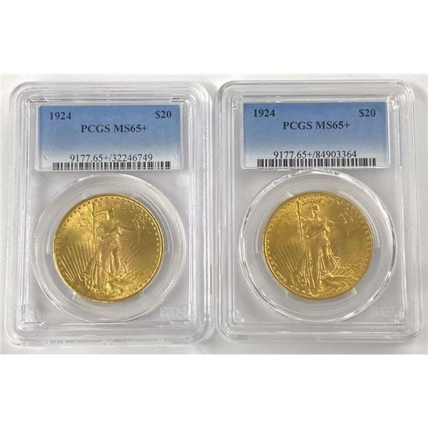 Last Minute! (2) 1924 Gold $20 Saint Gaudens PCGS MS65+