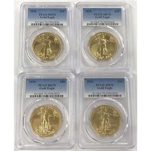 Last Minute! (4) 2020 American $50 Gold Eagle PCGS MS70