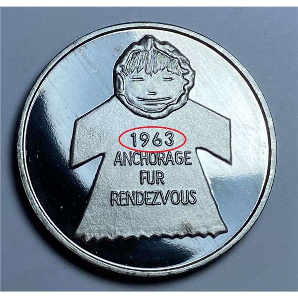 Extremely Rare Vintage 1963 Alaska Mint "Fur Rendezvous" Proof 1 ozt .999 Silver