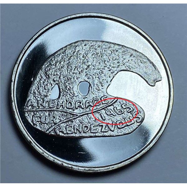 Extremely Rare Vintage 1965 Alaska Mint "Fur Rendezvous" Proof 1 ozt .999 Silver