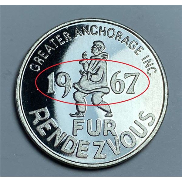 Extremely Rare Vintage 1967 Alaska Mint "Fur Rendezvous" Proof 1 ozt .999 Silver
