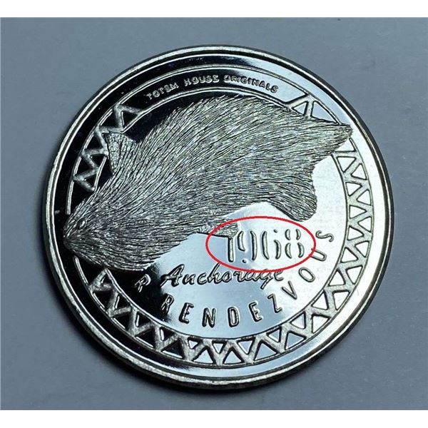 Extremely Rare Vintage 1968 Alaska Mint "Fur Rendezvous" Proof 1 ozt .999 Silver