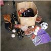 Image 2 : BOX OF ASSORTED SPORTS BALLS, GLOVES, NETS AND  BAGS ETC