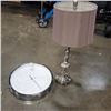 Image 1 : 16 INCH WALL CLOCK AND BRUSHED STAINLESS TABLE  LAMP