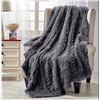 Image 1 : Vivaland - Group of 5 Faux Fur home decor luxury blankets (Dark Grey)