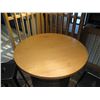 Image 2 : Round Barrel Base Table 36"dia, 39"H w/ 2 Black Stools 12"x12"x31"H