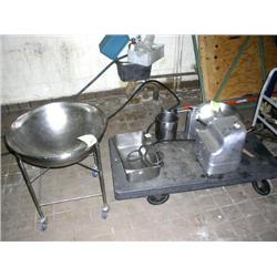 Lot of:   Big Round Rolling Pan with 1 wheel missing 32"H x 30"Diameter of Bowl and 1 Rolling Cart w