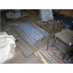 Lot of 4 Pallets:  Canvas top, metal pieces for shelving, Compressors, Small Stainless Steel Table