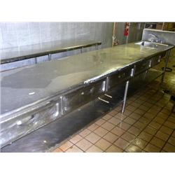 Stainless Steel Table with Sink 44"H x 148"W x 30"D with 5 Drawers Work Surface Height is 34"
