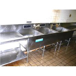 Triple Sink Stainless Steel  Work Surface is 38"H x 252"L x 30"