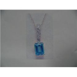 Blue Topaz and Diamond Pendant and Chain- blue topaz is emerald cut approx. 1.00 carats, color is tr